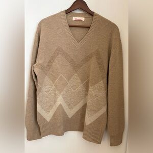 Italian Berman’s Vintage Classic Tan V-Neck Sweater for Men 100% Lana/Wool